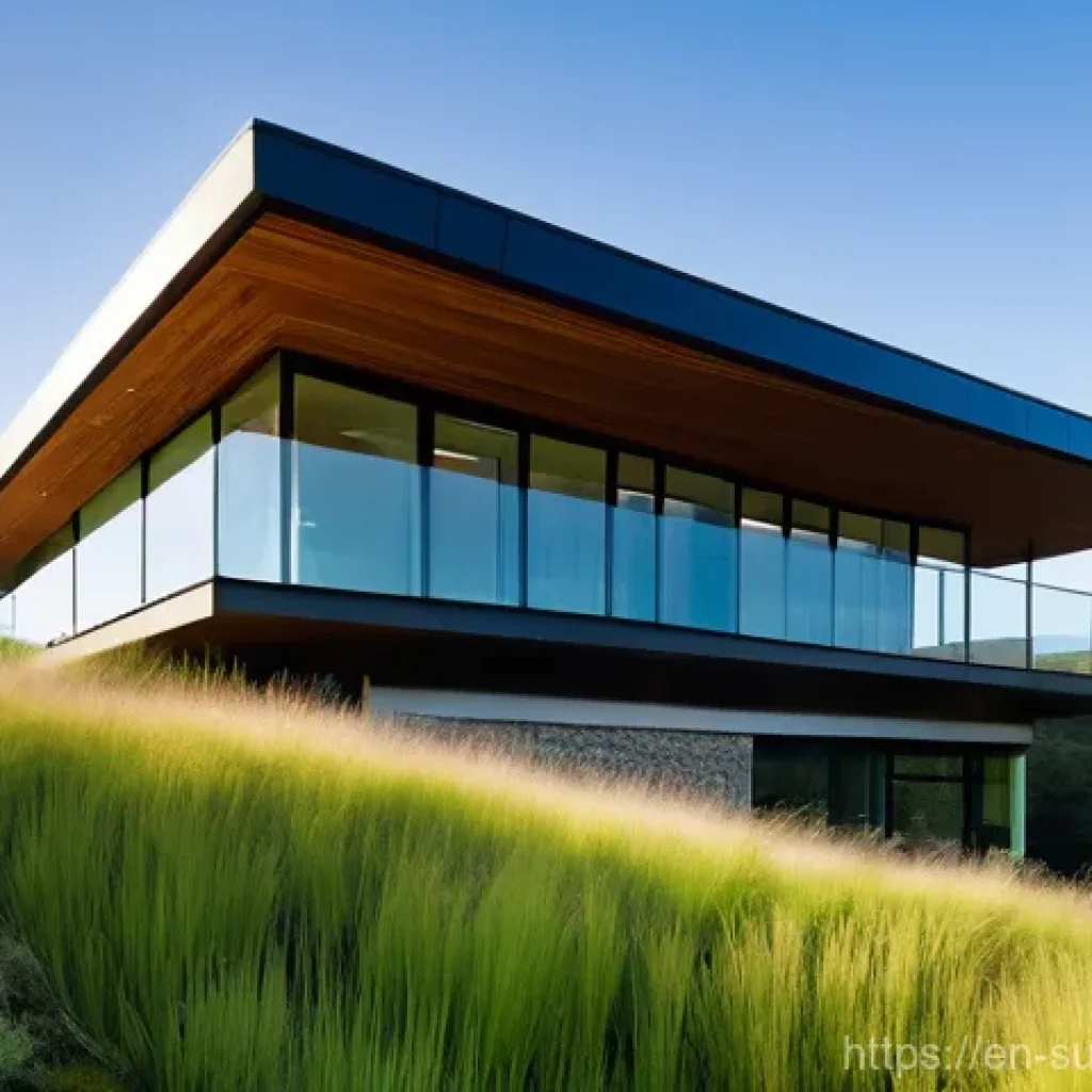 생태 건축의 개념 및 적용 사례 - **Prompt 1: Serene Ecological Hillside Home with Green Roof**
A wide-angle, serene, and modern e...