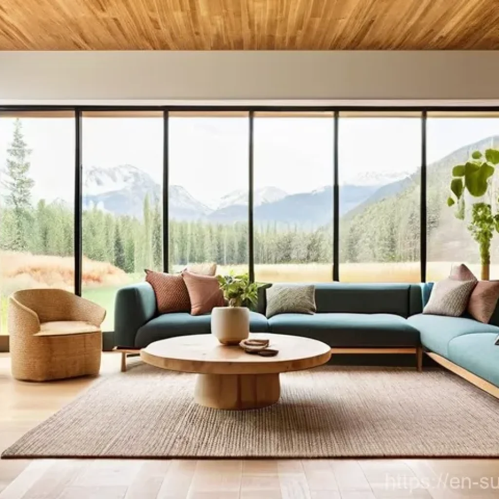 주택 리노베이션의 지속 가능성 관련 연구 - **Sustainable Modern Living Room:** A brightly lit, spacious modern living room with natural light s...