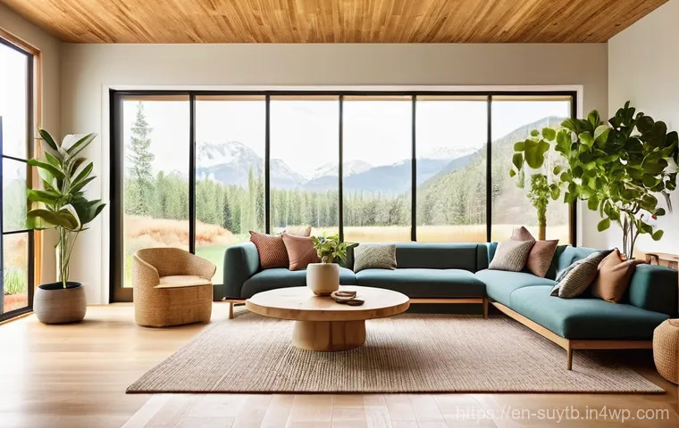 주택 리노베이션의 지속 가능성 관련 연구 - **Sustainable Modern Living Room:** A brightly lit, spacious modern living room with natural light s...