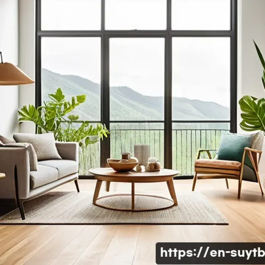 기후 변화에 대응하는 지속 가능한 홈 리노베이션 - A modern living room interior featuring eco-friendly bamboo plank flooring with a sleek, natural fin...