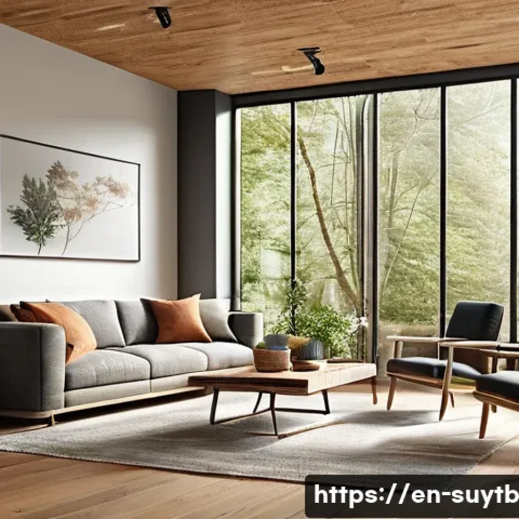 지속 가능한 홈 리노베이션을 위한 기초 지식 - A cozy, modern living room interior showcasing sustainable natural materials: polished reclaimed woo...