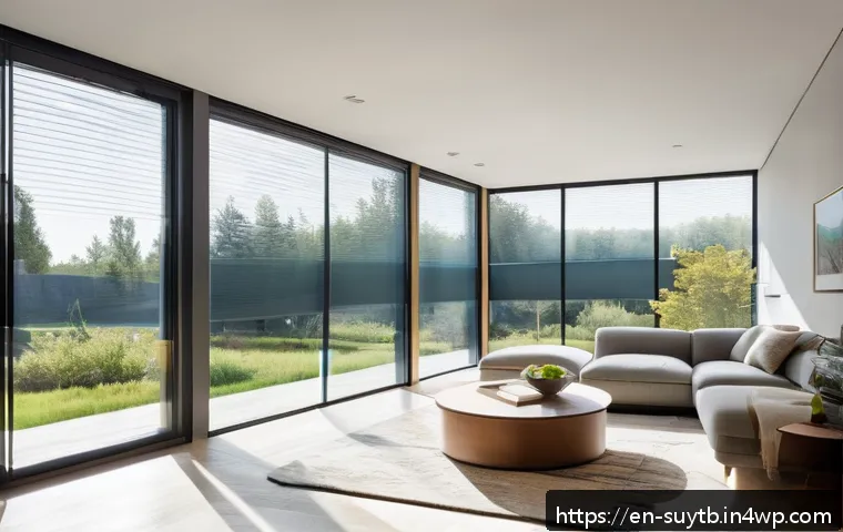 지속 가능한 주택 디자인 아이디어 - A modern eco-friendly living room bathed in abundant natural daylight streaming through large south-...