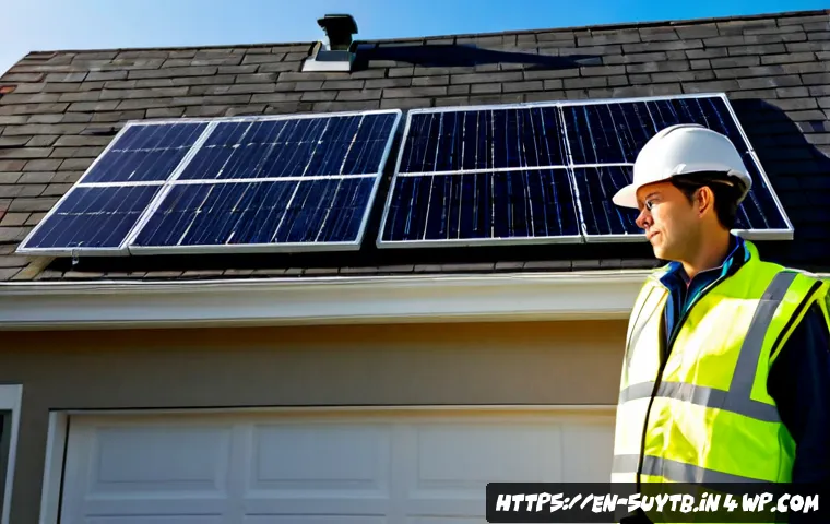 리노베이션 시 대체 에너지 활용 방법 - Photorealistic suburban home renovation scene in North America, newly installed rooftop solar panels...